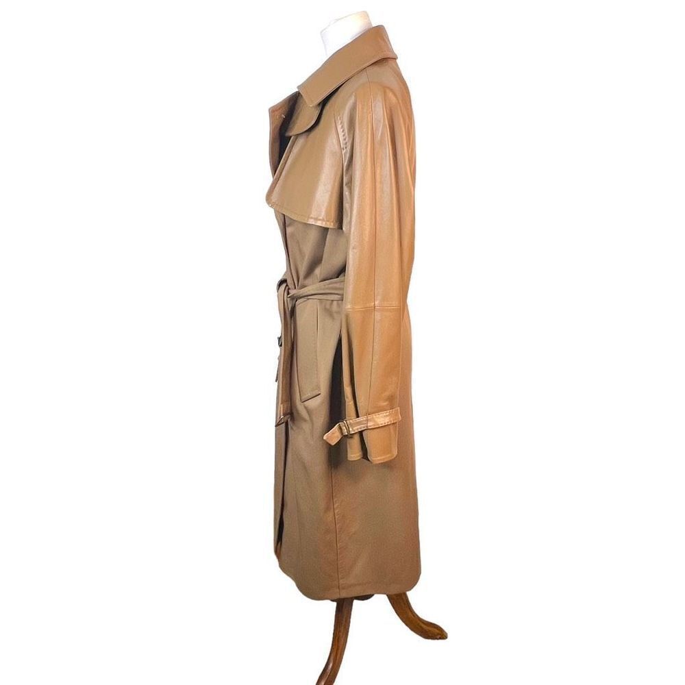 Max Mara Lichene Cotton & Leather Tan Belted Trench Coat Classic Size 8 - Picture 11 of 16